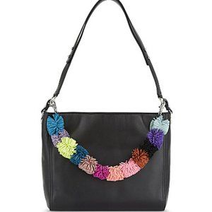 Loeffler Randall Black Leather Mini Hobo Pom Poms